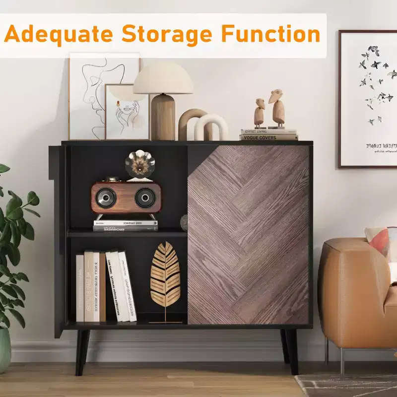 Modern Storage Free Standing Accent Cabinet, Buffet Cabinet with Doors, Wood Finish Sideboard Buffet with Storage