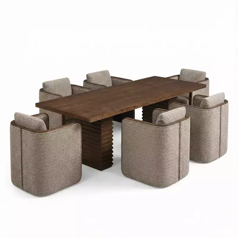 Christopher Knight Home Yao Modern 7 Piece Dining Set with Rectangular Table and 6 Rubberwood Upholstered Chairs