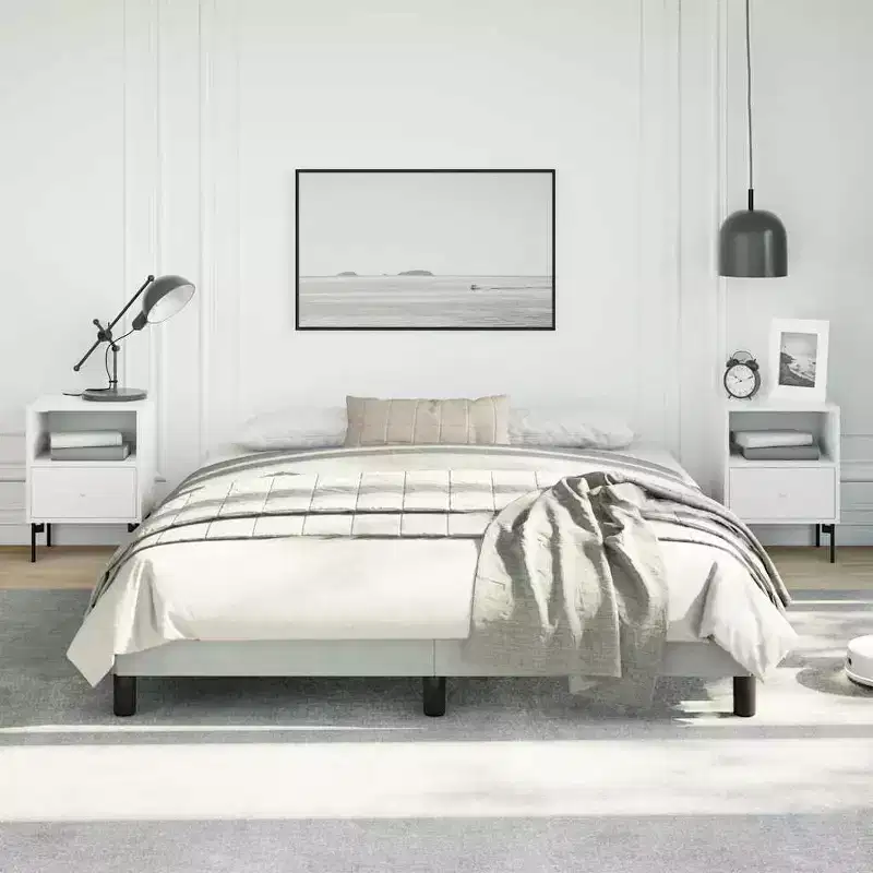 Queen Size Platform Bed Frame - Light Grey Velvet