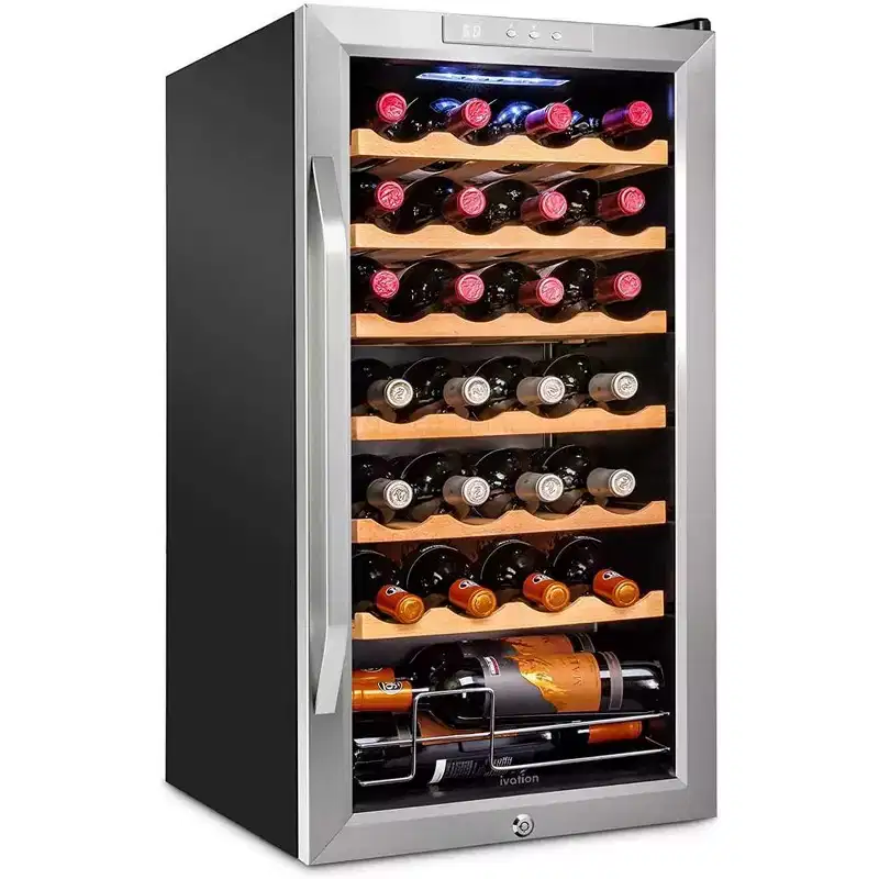 Ivation 28 Bottle Compressor Wine Refrigerator, Freestanding Wine Cooler with Lock, Stainless Steel