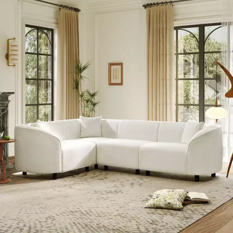 104 L-Shaped Curved SectionalPremium Boucl Upholstery and Sculptural Four-Seat Luxury for Spacious Living