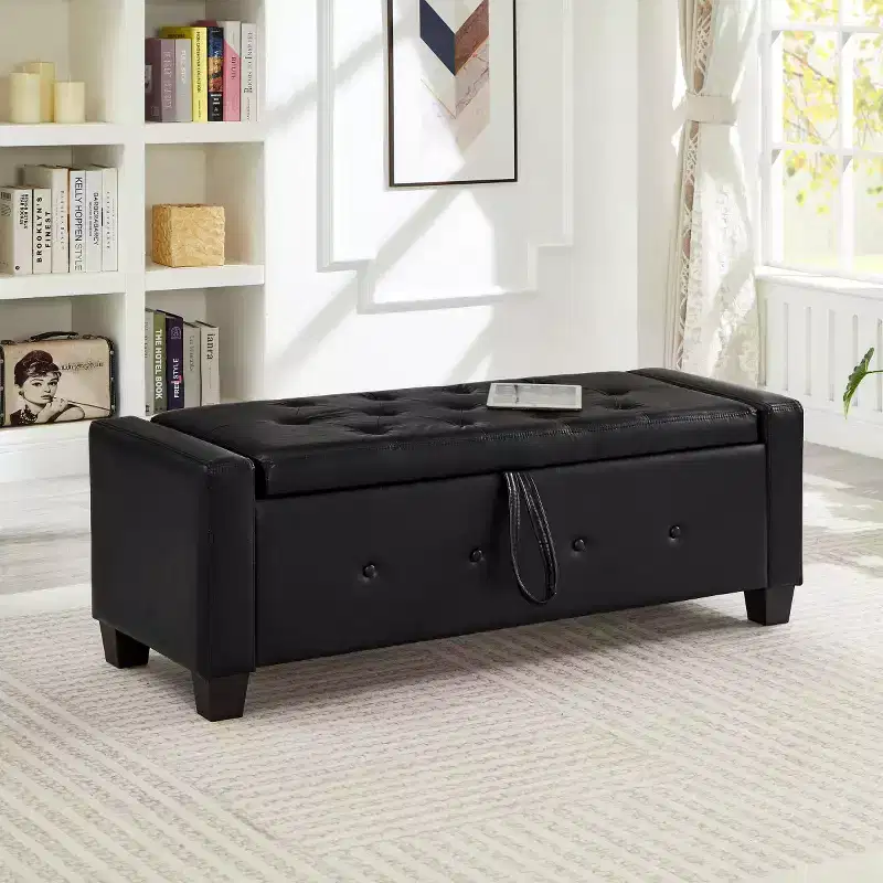 48 Modern PU Leather Storage Bench with Flip-Top, Entryway Bench with Storage for Living Room, Bedroom, or Entryway-Panipeachy