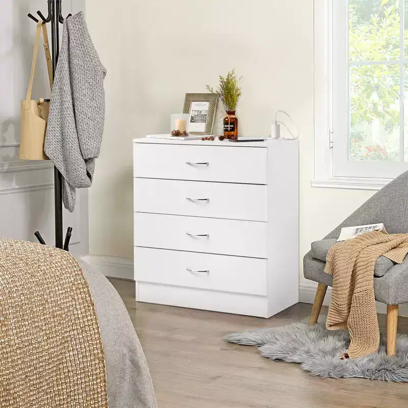4-Drawer Nightstand with USB Ports & Outlet, White