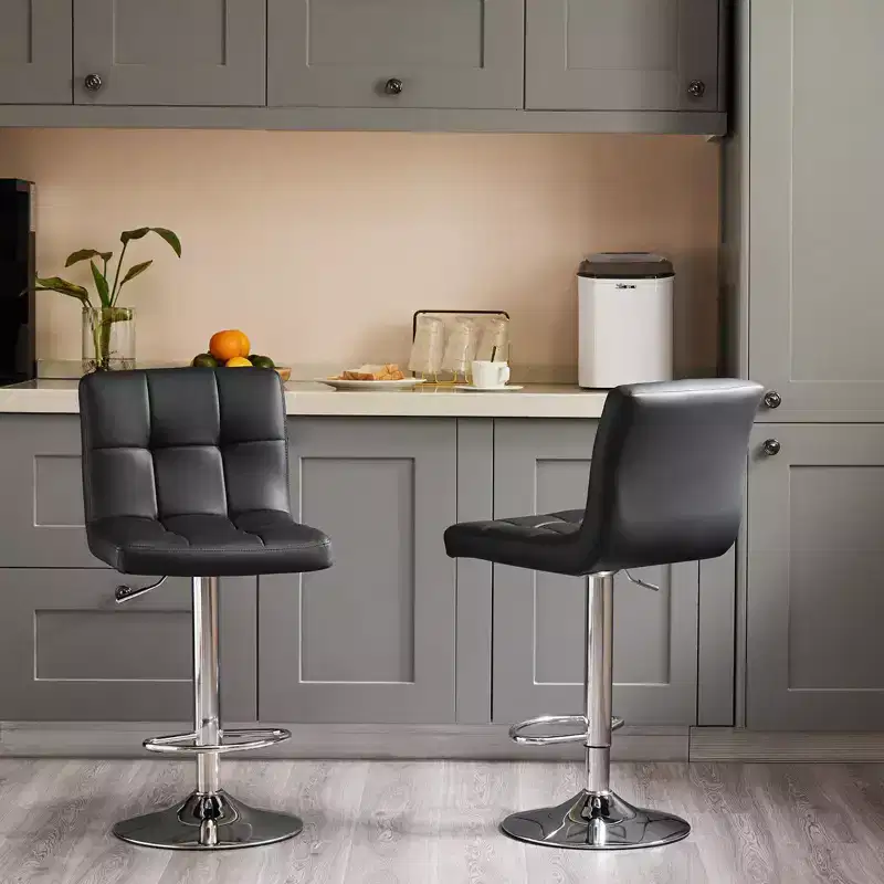 Okak Set of 2 Upholstered Swivel Adjustable Height Bar Stools with Footstools,Armless Faux Leather Counter Chairs for Dining Rooms