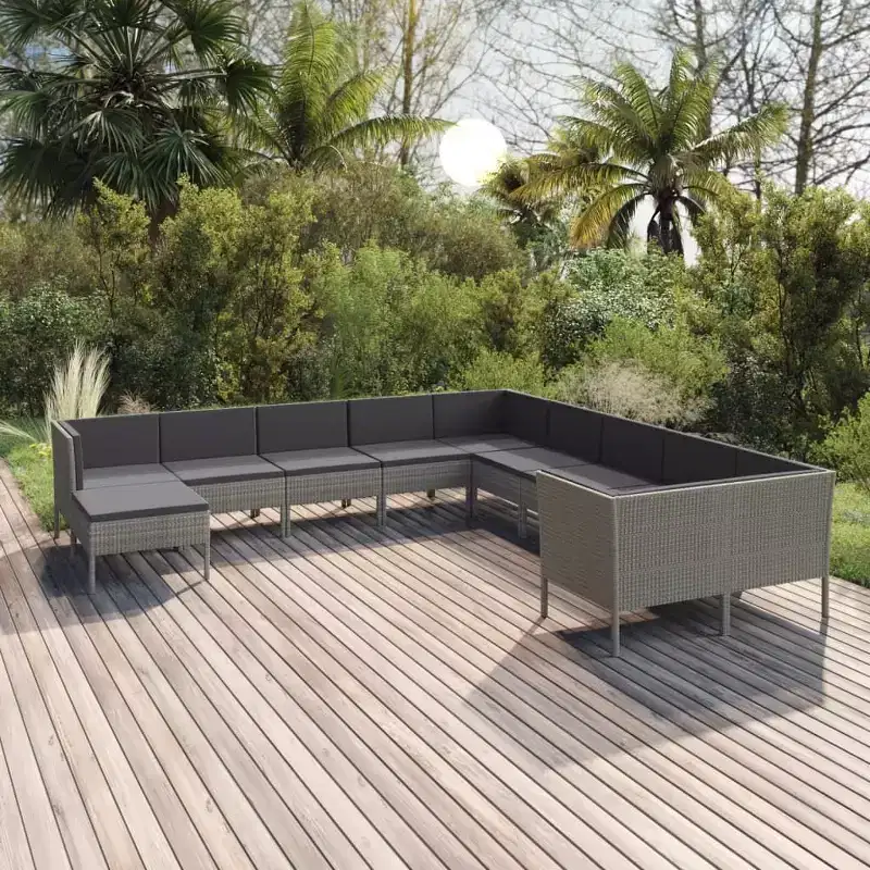 vidaXL Garden Lounge Set Patio Sectional Sofa Couch Outdoor Poly Rattan Grey