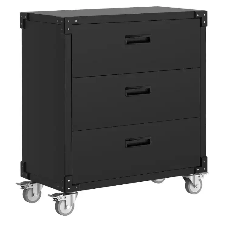 3-Drawer Metal Storage Cabinet with Wheels, 35.4H Workbench Mobile Tool Chests, File Cabinet, Rolling Storage Cabinet for Garage Home Office School