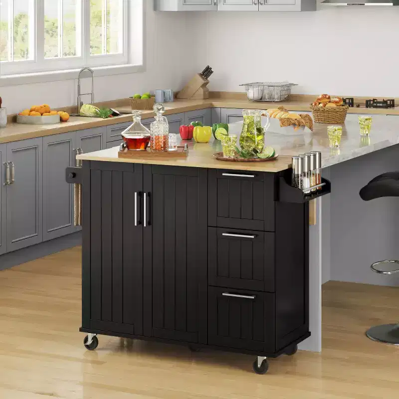 Yaheetech Rolling Kitchen Cart Kitchen Island with Storage Cabinet