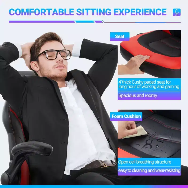Sedia da gaming girevole per computer, sedia ergonomica da ufficio in pelle PU con supporto lombare