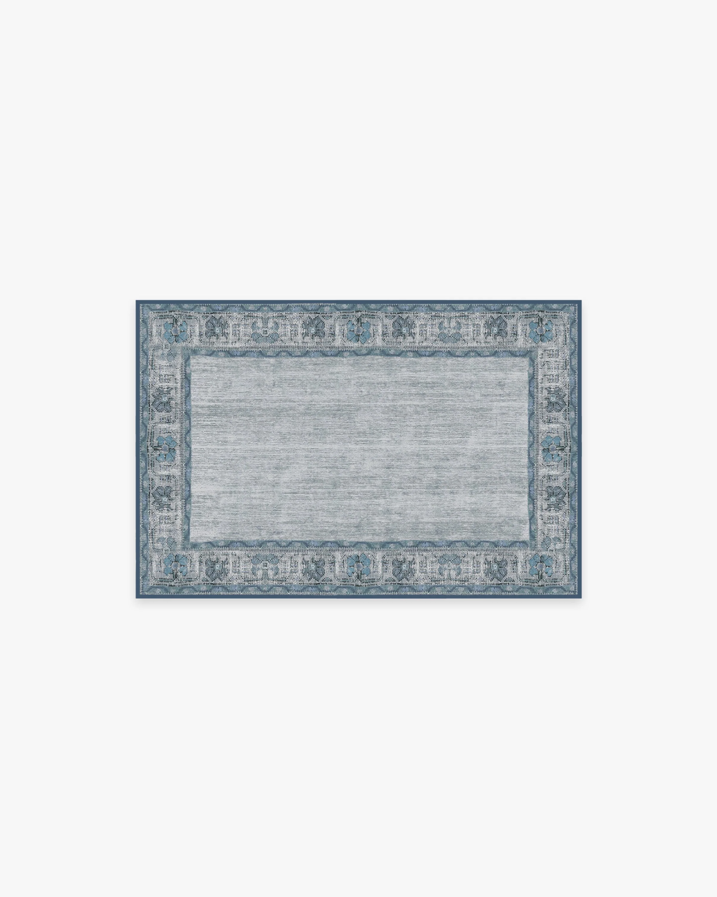 Bohemian Vintage Flatwoven Rug with Slate Blue Antiqued Pattern for Living Room & Study