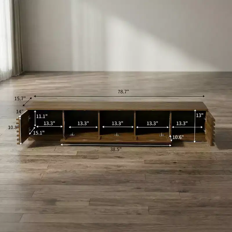 JVNOXK 78-inch Modern TV Stand accommodates TVs up to 85 inches, featuring cable management, the centerpiece of your living room