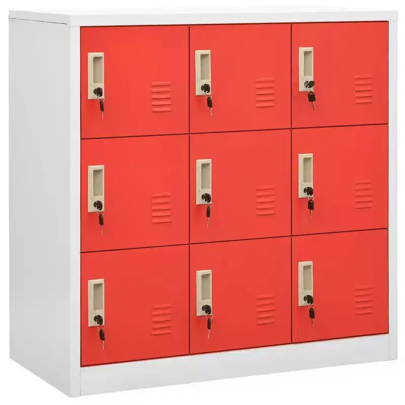 vidaXL Locker Cabinet - Modern Design Steel Storage Organizer with 9 Lockers - Suitable for Schools, Offices and Homes - Gray and Red