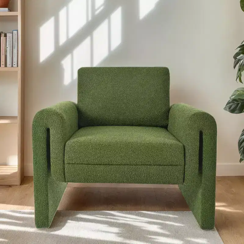 Okak Accent Chairs for Bedroom, Modern Boucle Upholstered Accent Chair, Sturdy Support and Luxurious Comfort, Green