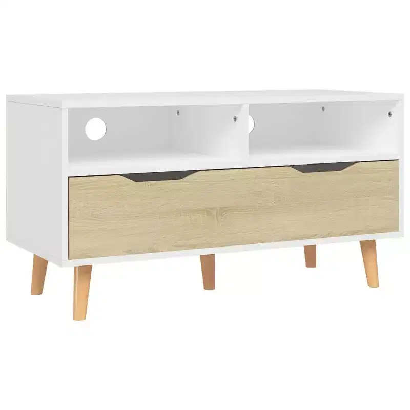 TV Cabinet White and Sonoma Oak Engineered wood Medium TV Cabinet