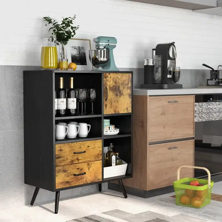 Industrial Buffet Sideboard Kitchen Cupboard with Cubbies & Drawers
