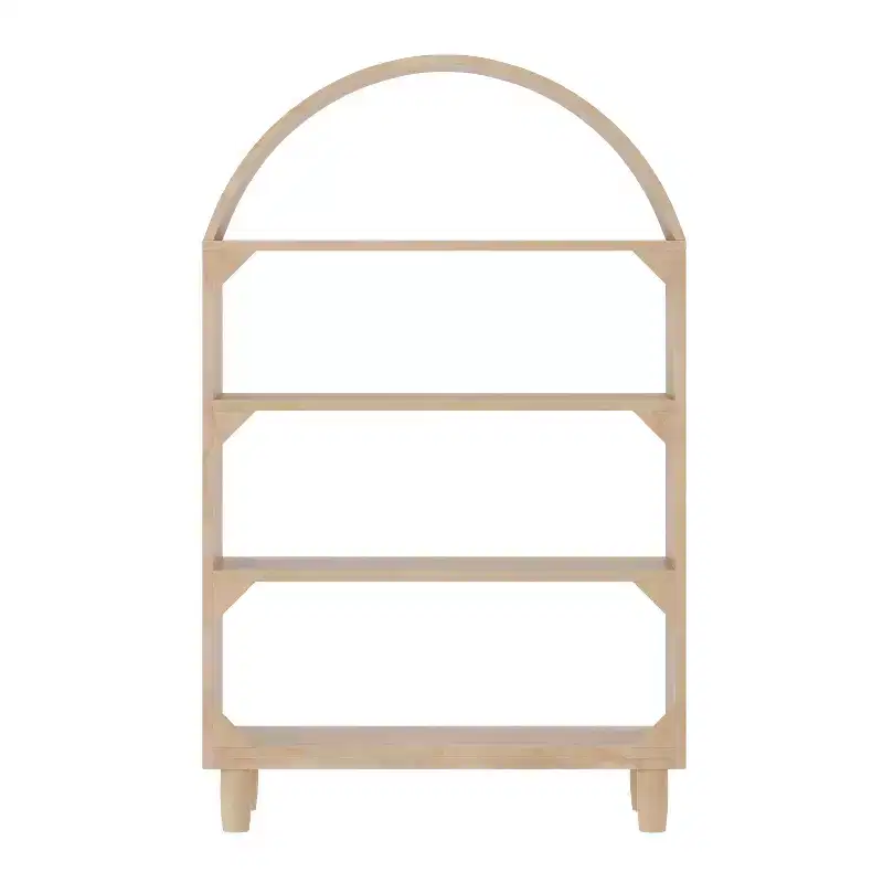 Buzz & Bloom Wood Open Bookshelf with Covered Rounded Top, 4 Shelves, and Cylindrical Legs