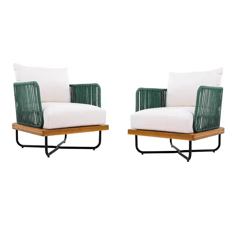 Christopher Knight Home Ivan Rope Woven Acacia and Iron Frame Club Chairs (Set of 2)