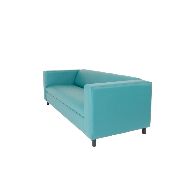 84 Blue Faux Leather Sofa With Black Legs