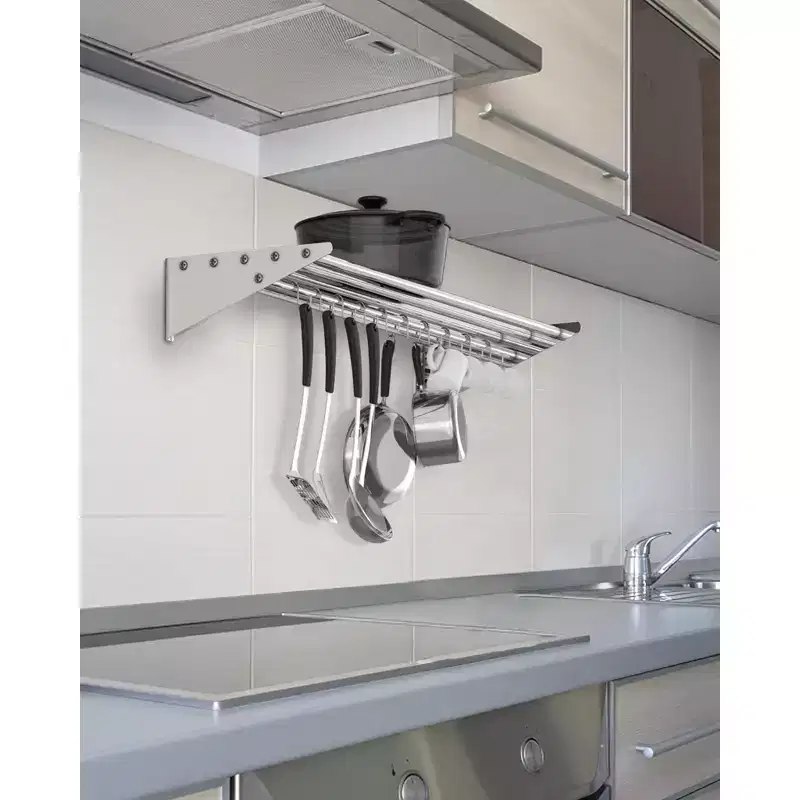 Stainless Steel Shelf Pot Rack, Wall Pot Rack With Hooks, Wall Mounted Shelf, Pot and Pan Hanging Rack, for Restaurant, Kitchen