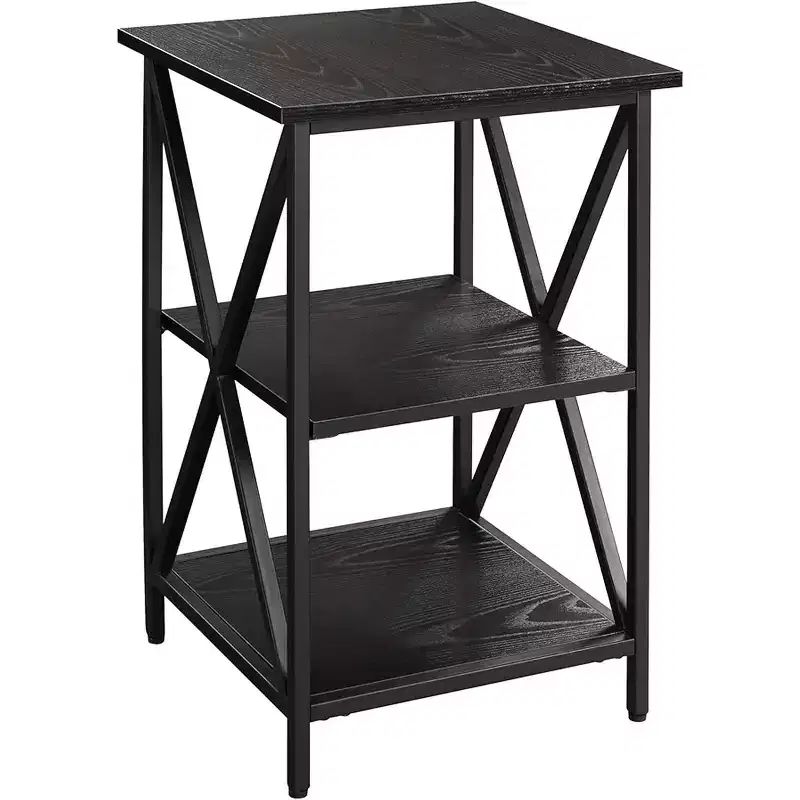 HomeStock Belmont Glass End Table with Shelf, Tempered Glass Sides, Spacious Top and Lower Storage Shelf for Books and Accessories