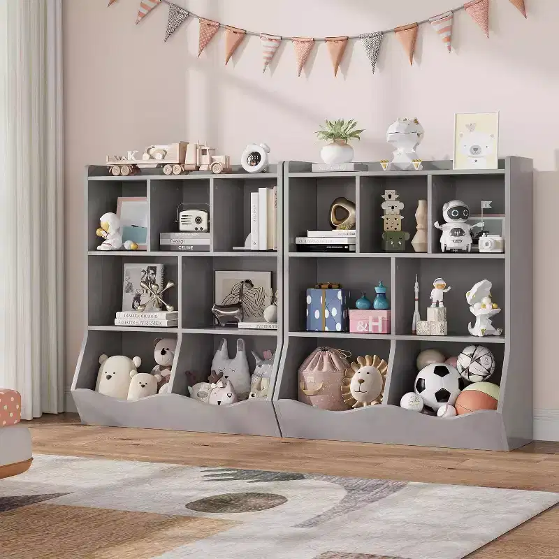 3-Tier Kids Bookshelf & Toy Storage Cabinet, Multi-Cubby Organizer for Bedroom, Playroom, Classrooms