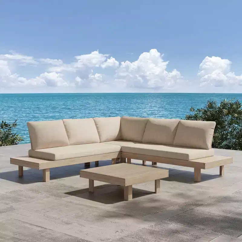 Christopher Knight Home Ysera Rustic 4 Piece Patio Acacia Wood Slatted Seating Set with Cushions