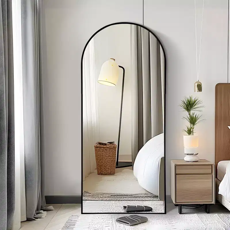 Alloy Thin-Frame Full-Length Mirror with Right-Angled Arch Design