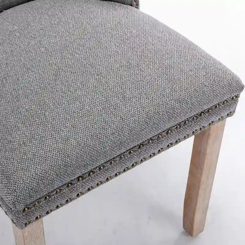Tufted Upholstered Linen Dining Chair with Solid Wood Legs, Set of 2