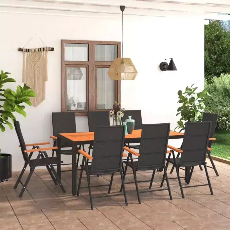 vidaXL Dining Set Black and Brown Aluminum Large Height-Adjustable