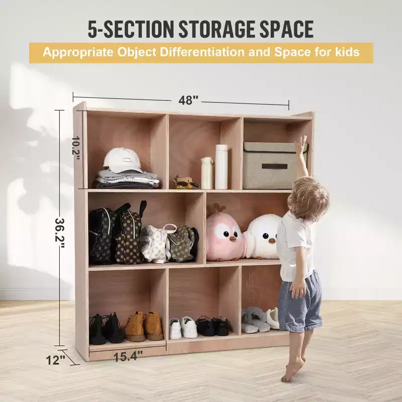 8-Section Cubbies for Classrooms, Smooth Glazed Surface Cubby Storage Cabinet, Classroom Cubbies, Storage Cabinet with 4 Casters, 2 Storage Boxes