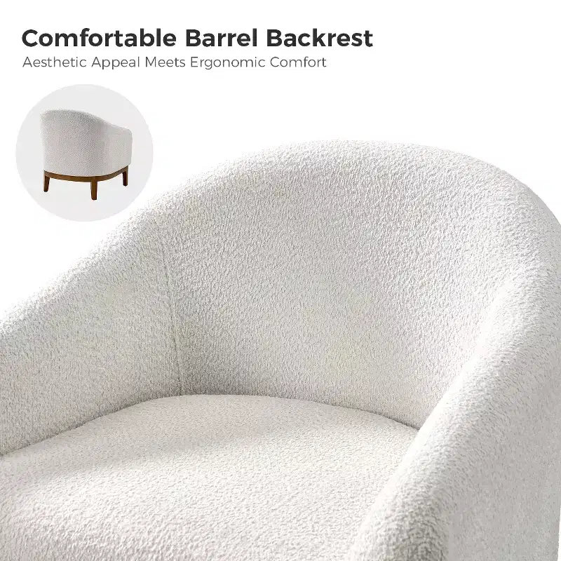 Boucle Barrel Armchair Set of 2 Solid Wood Legs High-Density Foam Dual-Sided Cushion