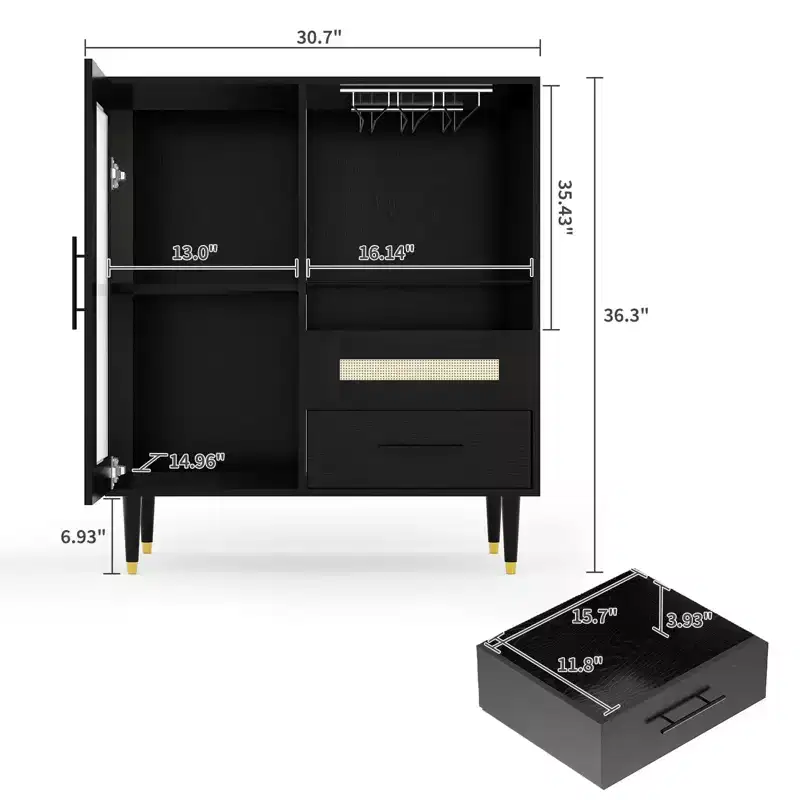 Modern Wine & Coffee Bar Cabinet with Tempered Glass Door,Storage Sideboard Liquor Buffet with Drawers for Kitchen, Dining & Living Room