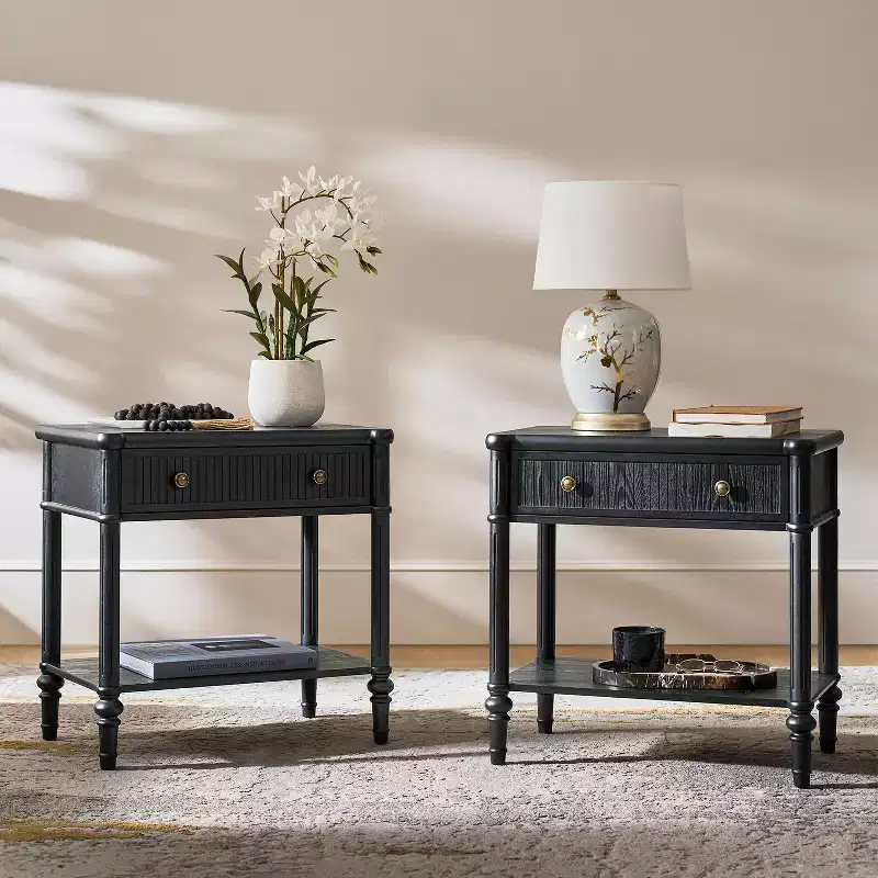 Godefroy 26 Tall 1-Drawer End Table Set of 2 | HULALA HOME-WALNUT