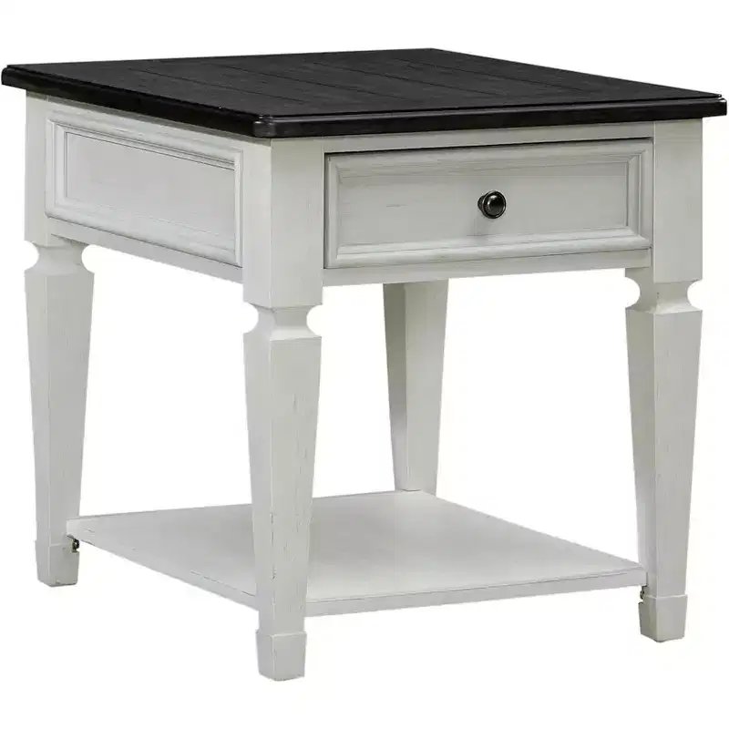 Liberty Furniture,Allyson Park Drawer End Table in Wirebrushed White w/ Charcoal Top