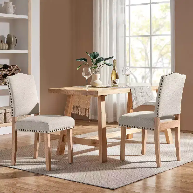 Upholstered High Back Dining Chairs Set of 2 - Bronze Studs
