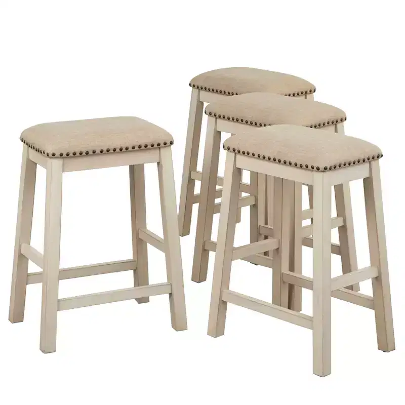 Lifestorey Set of 4 24" Tobias Counter Height Barstools Antique White with Linen Upholstery