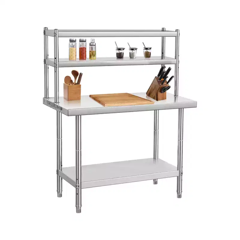 Heavy Duty Stainless Steel Work Table with Overshelf, Commercial Prep Table for Restaurant, Kitchen and Workshop Use, Multiple Sizes Available