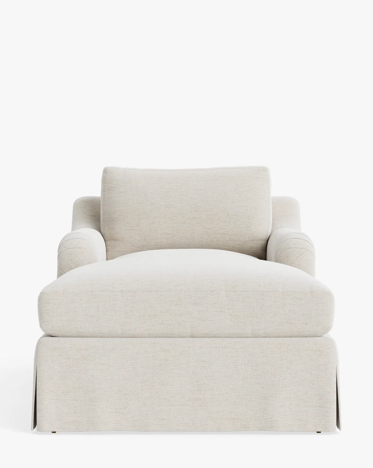 Traditional Upholstered Chaise Lounge with English Roll Arm & Brass Casters for Living Room