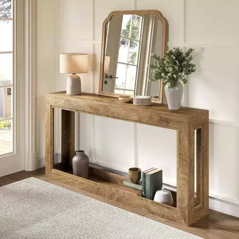 Lantine 63Narrow Console Table, Long Couch Table Behind Sofa for Hallway, Living Room, Entrance, Foyer, Space-Saving Design, Light Oak Brown
