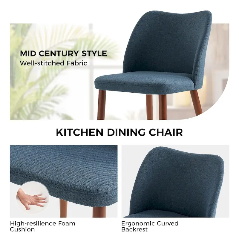 Solid Wood Dining Chair Set of 4 with Curved Backrest