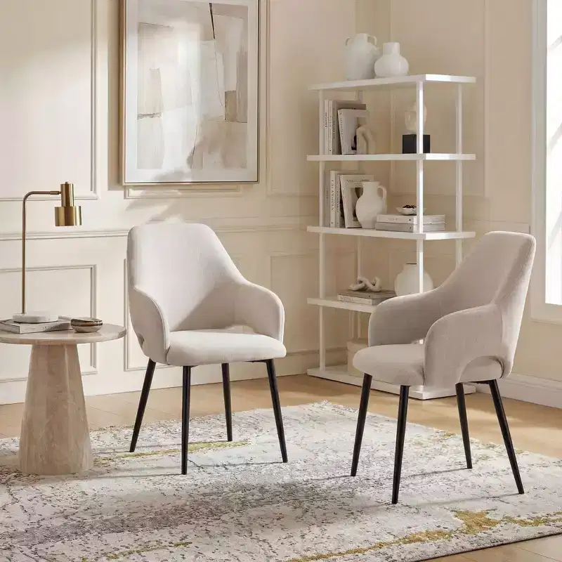 Ora Maison Chenille Upholstered Dining Chairs with Sturdy Metal Legs, Ergonomic High Back for Kitchen Living Room Study Caf