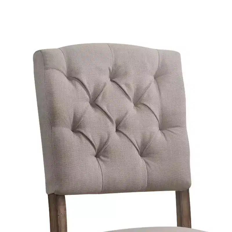 Simple Relax Set of 2 Linen Upholstered Side Chairs in Cream and Weathered Oak