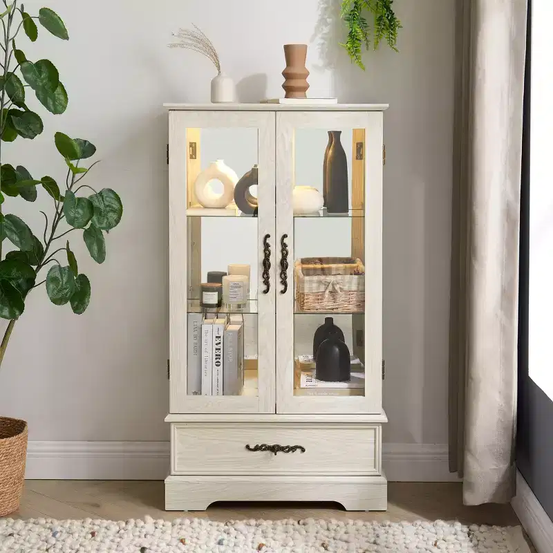 Wood & Glass Display Cabinet 47.44''H x 25.98''W x 11.81''D