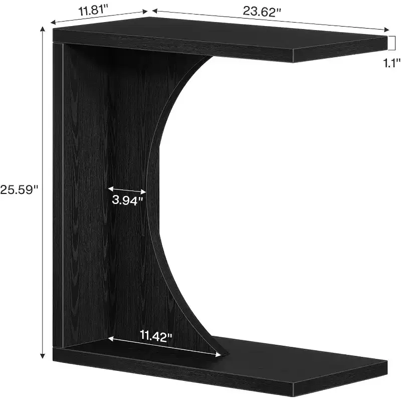 Black C-Shaped Side Table for Sofa & Bed, Single