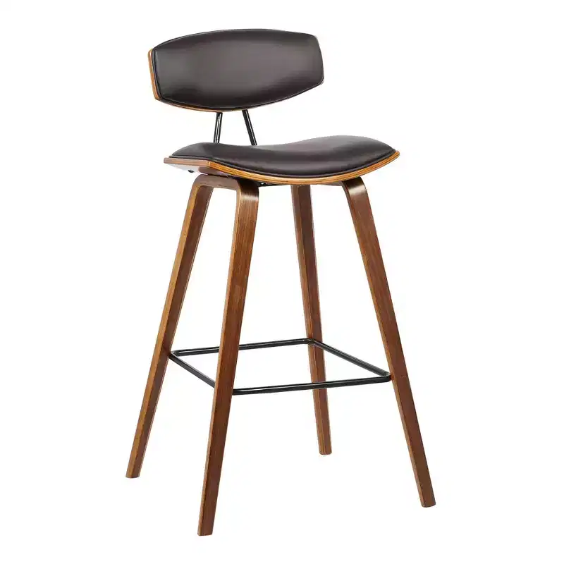 28.5 Fox Mid-Century Bar Height Barstool Faux Leather with Brushed Wood