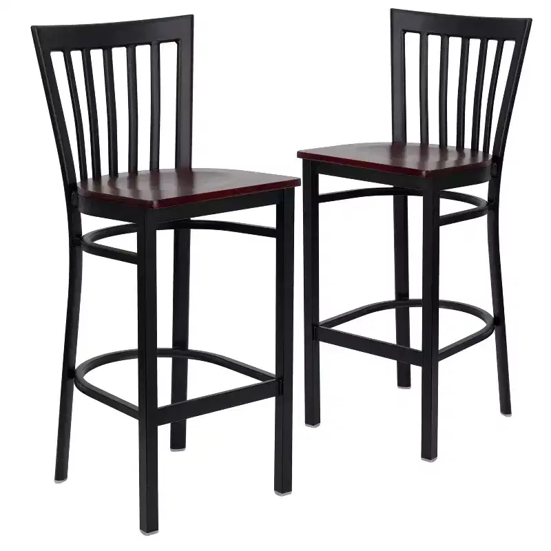 School House Back Metal Restaurant Barstool, Set of 2