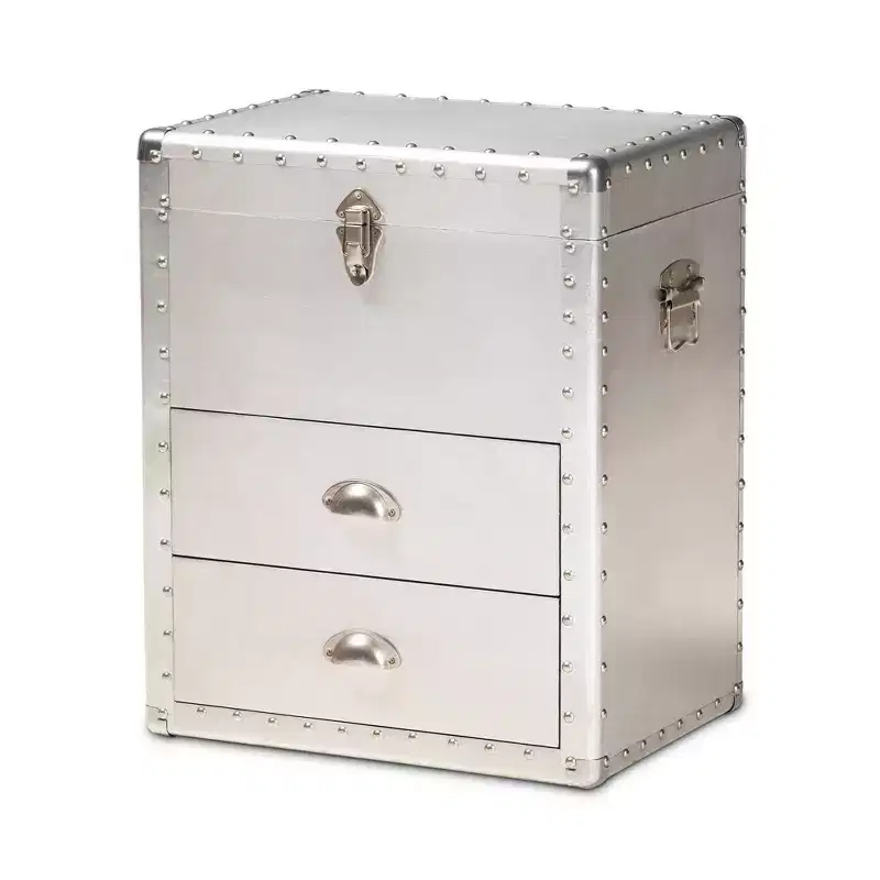 Metal 2-Drawer Accent Storage Chest Silver Vintage Industrial Style