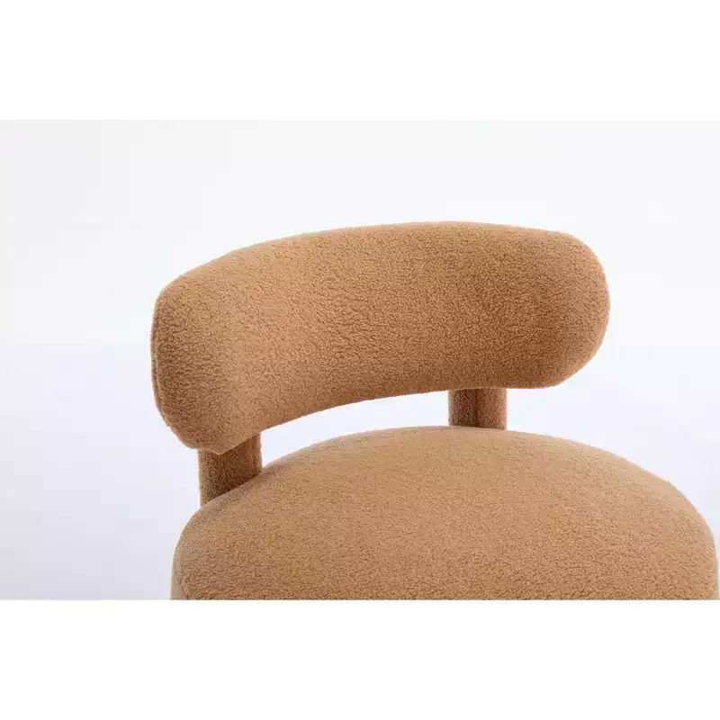 Upholstered Accent Chair Armless Side Chair with Curved Backrest, Teddy/Fur, White/Khaki - ModernLuxe