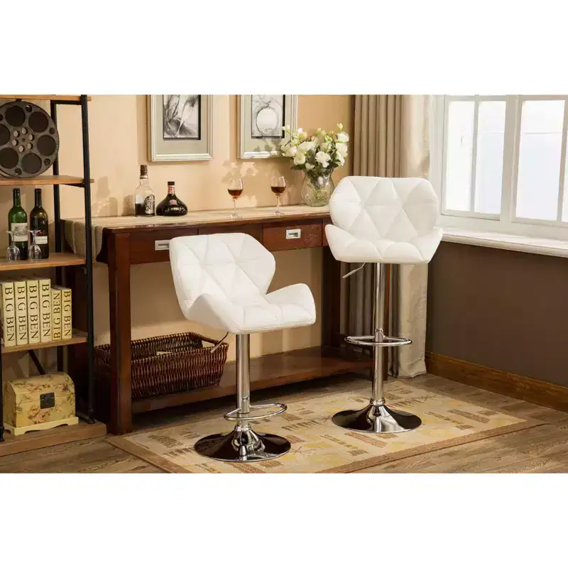 Roundhill Furniture Glasgow Contemporary Tufted Adjustable Height Hidraulic Bar Stools, White, Set of 2