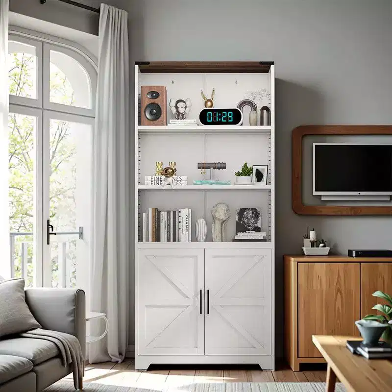Barn Door 3 Shelf Steel Bookcase Storage Cabinet