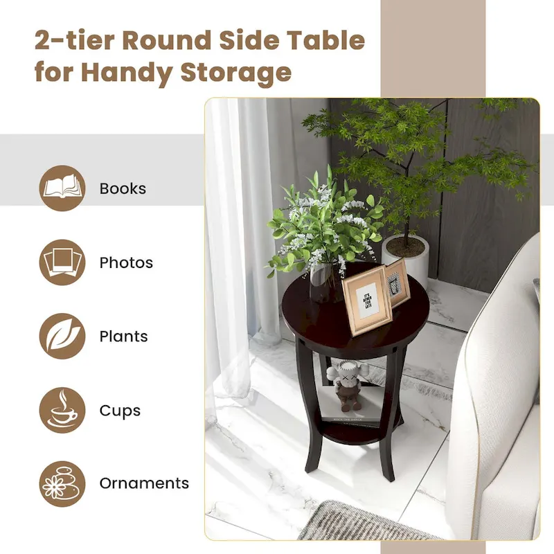 2-Tier Round Side Table Set of 2, 18